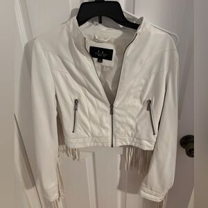 White Faux Leather Fringe Jacket